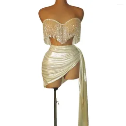 Stage Wear Sexy Tassels Tube Bandage Short Dress For Women Party Evening Prom Celebrate Birthday Pography Singer Show