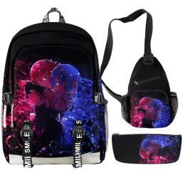 Backpacks Anime Re:Life In A Different World From Zero Backpack 3Pcs/set Schoolbag Chest Bag Pencil Case Boys Girls Students Backpack