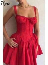 Casual Dresses Christmas Red Lace Up Mini Gown Dress Waistband Sleeveless Sling Short Vestidos 2024 Winter Ceremony Prom Fashion Psrty