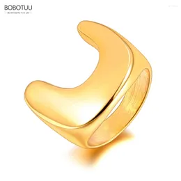 Cluster Rings BOBOTUU Stainless Steel 18K Gold Plated Handmade Metal Casting For Women Personalised Waterproof Jewellery BR23057