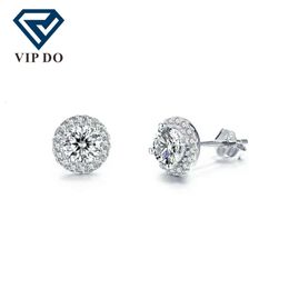 S Sterling Sier Inlay Brilliant Cut Moissanite Diamond Ear Stud A Pair Of Round Around Style Earring For Women