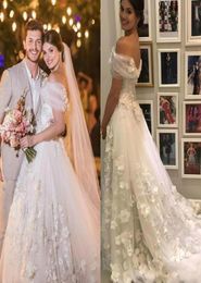 Beautiful 3D Floral Applique Wedding Dresses ALine Bohemian Boho Off Shoulder Tulle Country Style Bride Dress Ball Gowns Vestido 2393515