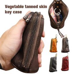 Wallets Genuine Leather Key Wallet for Men Short Vintage Handmade Zipper Car Key Holder Coin Purse Card Case Bag Organizer Housekeeper