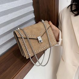 Shoulder Bags Scrub Leather Small Messenger For Women 2024Chain Rivet Lock Crossbody Bag Female Travel Mini