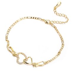 Anklets Women Sweet Design For Party 18K Yellow Gold Plated Cz Double Hearts Bracelet Chain Bride Drop Delivery Jewelry Otrhf