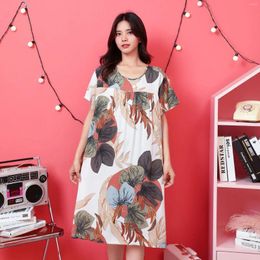 Women's Sleepwear Summer Home One Piece Dress Loose Nightwear Short Sleeve Women Nightshirt Sleep Nightgown Printing Nightdress