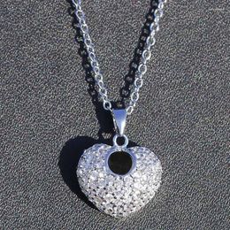 Pendants HUAMI Classic Heart Necklace Pendant Zircon Rose Gold Chain Silver Color Angel Collier Femme Bizuteria Damska