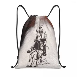 Shopping Bags Custom Western Cowboy Rodeo Horse Cowhide Roping Cow Drawstring Bag Men Women Lightweight Sports Gym Storage Backpack