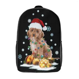Backpack COCKAPOO Christmas Dog Lights 17 Inch Shoulder Vintage Sports Activities Graphic Cool Secure Cosy Infant