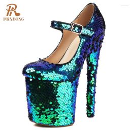 Dress Shoes PRXDONG 2024 Sexy Spring Summer Women Pumps High Heels Thick Platform Black Green Crystal Party Wedding Lady 39