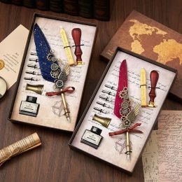 Pens Retro Feather Fountain Pen Gift Box Men's Luxury Ink Pens for Writing Aesthetic Durable High Quality Elegant Office Supplies