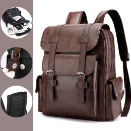Bags Retro Men High Quality Leather Backpack 14 Inch Laptop Backpack Student Waterproof Backpack