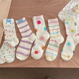 Women Socks Women's Summer Thin Colored Dot Striped Mid-tube Mesh Breathable