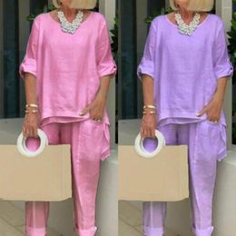 Women's Two Piece Pants 1 Set T-shirt Casual Pure Color Patchwork Outfit Summer Women