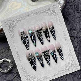 False Nails 10pcs detachable long stilette ballet false nails with punk gothic designs y2k hot girl full cover artificial press on nail long Y240419