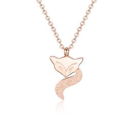 Titanium Steel Frosted Matt Fox Pendant Clavicle Chain Choker Necklace Rose Gold Gift for Women Girls5344909