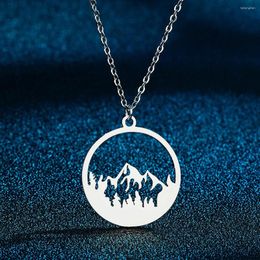 Pendant Necklaces Hollow Mountain Necklace For Women Girls Mountains Are Calling Disc Stainless Steel Memorial Jewellery Collar