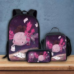 Bags INSTANTARTS Axolotl Cartoon Backpack for Girls Big Storage School Bag For Primary School Students Child Book Bag Mochila Hombre