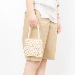 Bags Summer Handmade Wood Handbag Fashion Wooden Bead Handle Women's Hollow Out Beach Bag Handwoven Travel Tote Female