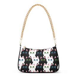 Buckets Women's Shoulder Bag Black Trend Allmatch Shoulder Bag Seamless cat print Chain Handbag Female Fashion Texture Mobile phone bag