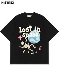 100% Cotton Punk Tshirt StreetwearHip Hop Skull Skeleton Letter Print Gothic Rock T-ShirtHarajuku Casual Short Sleeve Tops Tee 240412