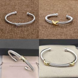 Twisted Sterling X Bracelet with Gold Charm and Sier Cross Bangle, Diamond Zircon Birthday Gift for Women