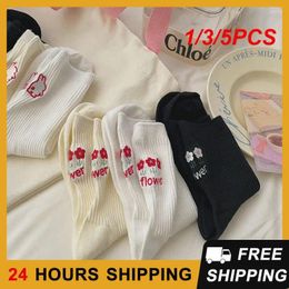 Women Socks 1/3/5PCS Cotton Pure Delicate And Comfortable Womens Embroidered -calf Heel