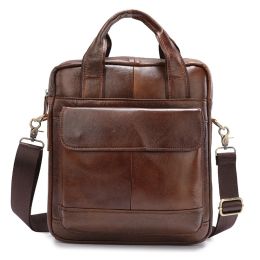 Briefcases Genuine Leather Vertical Briefcases Men Fashion File Bag Vintage Cowhide Handbag Business Male Shoulder Messenger Bag
