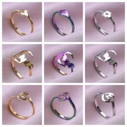 Cluster Rings 10pcs Bat/Flower Stainless Steel For Women Men Vintage Adjustable Electroplate Wedding Aesthetic Jewellery Ring Accessories