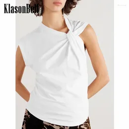 Women's T Shirts 2.26 KlasonBell 2024 Spring Summer Knot Decoration Skew Collar Fashion Versatile Casual T-Shirt Women Clothes