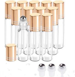 Roller Bottles for Essential Oils Clear Glass Essential Oil Roller Bottles Perfume Rollerball Empty Refillable Roll on Bottles with Gold Caps