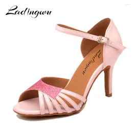 Dance Shoes Ladingwu Latin For Women Pink Glitter PU Salsa Women's Ballroom Sandals