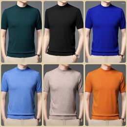Men's Sweaters Liseaven Short Sleeve Spring Summer Men Clothing T-Shirts Slim Fit Solid Colour Mock Half Sweater Pullovers