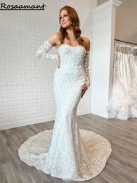 Luxury Sweetheart 3D Flowers Mermaid Wedding Dresses Detachable Sleeve Appliques Lace Bridal Gowns