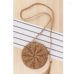 Shoulder Bags Rattan Woven Round Women Straw Bag Handbag Knit Summer Beach Female Messenger Tassel Khaki Beige