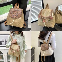 Ladies Beach Bags Tassel Evening Grass Woven Bag Summer Water Bucket Women's Small Backpack Multi Use