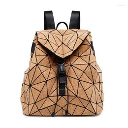 School Bags W638 KANDRA Diamond Geometric Cork Backpack Deformation Student For Teenage Girl Totes Travel Drop