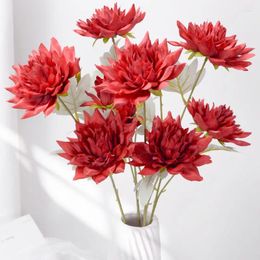 Decorative Flowers Artificial 3 Heads Dahlia Orange Chrysanthemum For Silk Flower Home Wedding Pography Props Decoration Ornaments