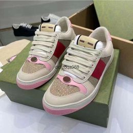 New ace Couple golden shoes sneakers Flat Retro Sneakers Screener Shoes Classic Green Blue Pink Rhinestone Stripe Low Top Leather Tennis designer shoes Size 34-44