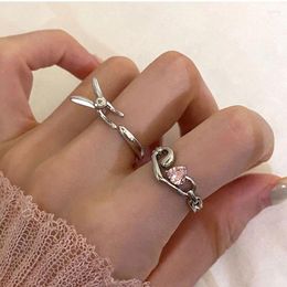 Cluster Rings VENTFILLE 925 Stamp Silver Colour Love Heart Ring For Women Girl Irregular Crystal Jewerly Birthday Gift Drop