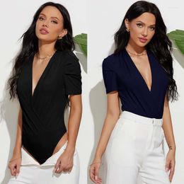 Women's T Shirts Solid Colour Bottoming Shirt Jumpsuit Sexy Tops Pure V-neck Bodysuits