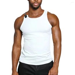 Men's Tank Tops Streetwear Bottoming Camisoles Daily Sexy Sleeveless Slim Buttoned Straps Elastic Mens O Neck Pure Colour Comfy