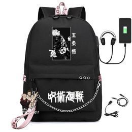 Backpacks Jujutsu Kaisen Anime USB Backpack School Book Bags Fans Travel Bags Laptop Chain Headphone Teenager Rucksack