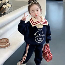 Clothing Sets Girls Sweatshirts Pants Kids Suits 2PCS/Set Cotton 2024 Lapel Spring Autumn Jogging Suit Teenagers Children