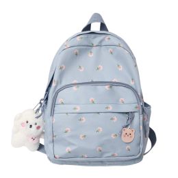Bags 28GD Small Nylon Women Backpacks Casual Lightweight Daypack AntiTheft Bookbag with Cute Plush Bear Charm for Girls