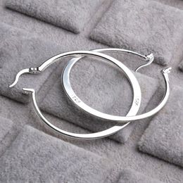 Real 925 Sterling Silver Oval Big Hoop Earrings For Women Flat Thin Round Wedding Jewelry Accessory Punk Brincos Joyas De Plata & 202U