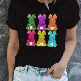 Women's T-Shirt 2024 Easter Graphic Print T-shirt Crew Neck Casual Top For Summer Womens Clothing Cartoon Short Slve Print Tshirts Y240420