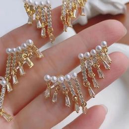 5 Pairs Fashion Micro Pave CZ Zircon Tassel Dangle Pearl Shell Earrings With White Crystals Stud Earrings Women Party Jewelry 240418