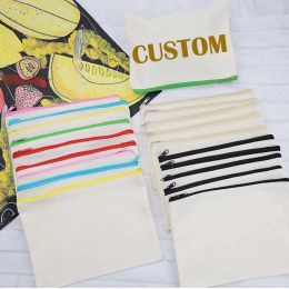 Cases 100PCS/7PCS Custom Canvas Cosmetic DIY Craft Pouch Colourful Zippers Handpainted Bag Blank Pencil Bag Personalise bag Organiser