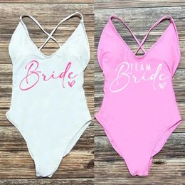 Women's Swimwear Rose Gold Print One Piece Swimsuit Team Bride Love Sexy Bathing Suit Padded Women BIkini Bachelor Party Swim Beachwear